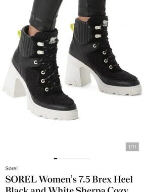 Sorel Black Lace-Up Sherpa Heel Boots with White Sole (no scammers)